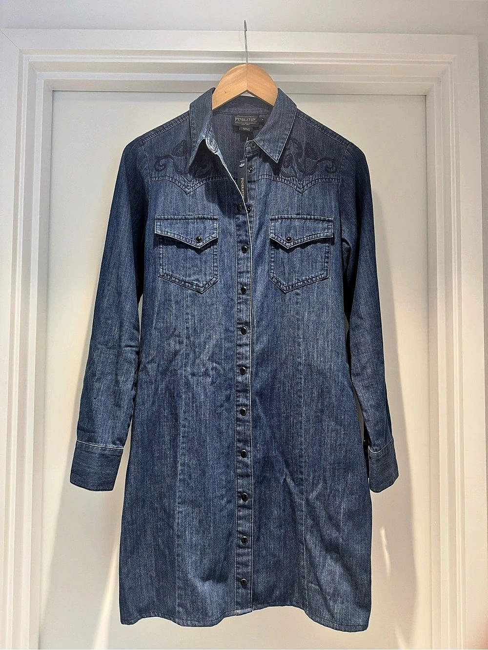 Pendleton Embroidered Western Chambray Shirt Dress Blue Size Small